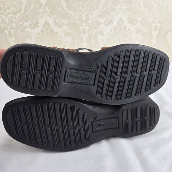 Dr Scholl's Size 8 Brown Leather Slingback Sandals Two-Tone Woven Cushioned - Picture 8 of 16